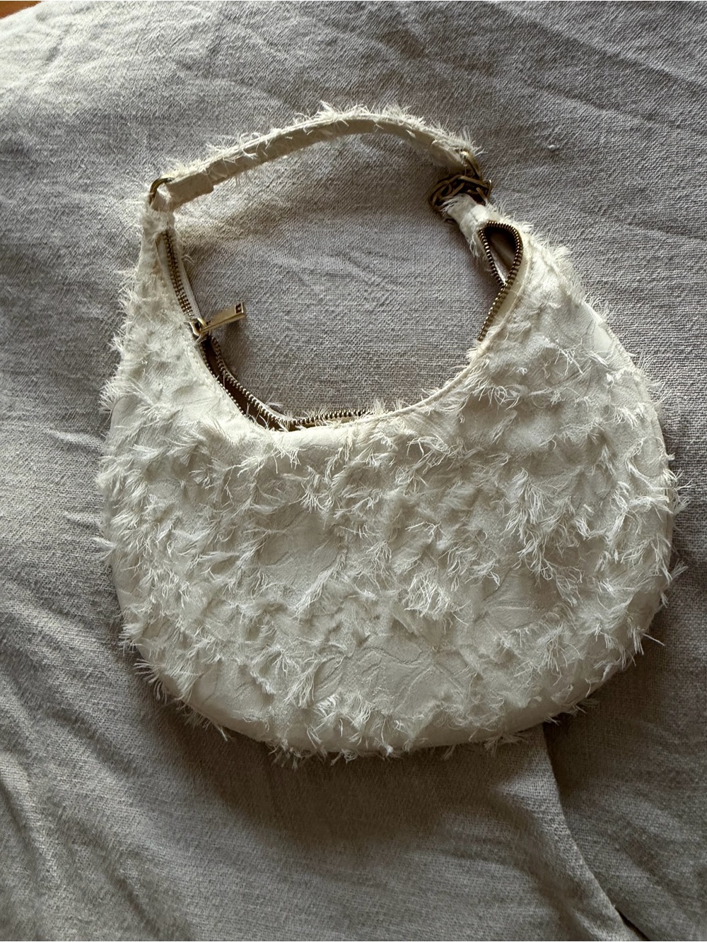 Zara white textured boucle shoulder bag